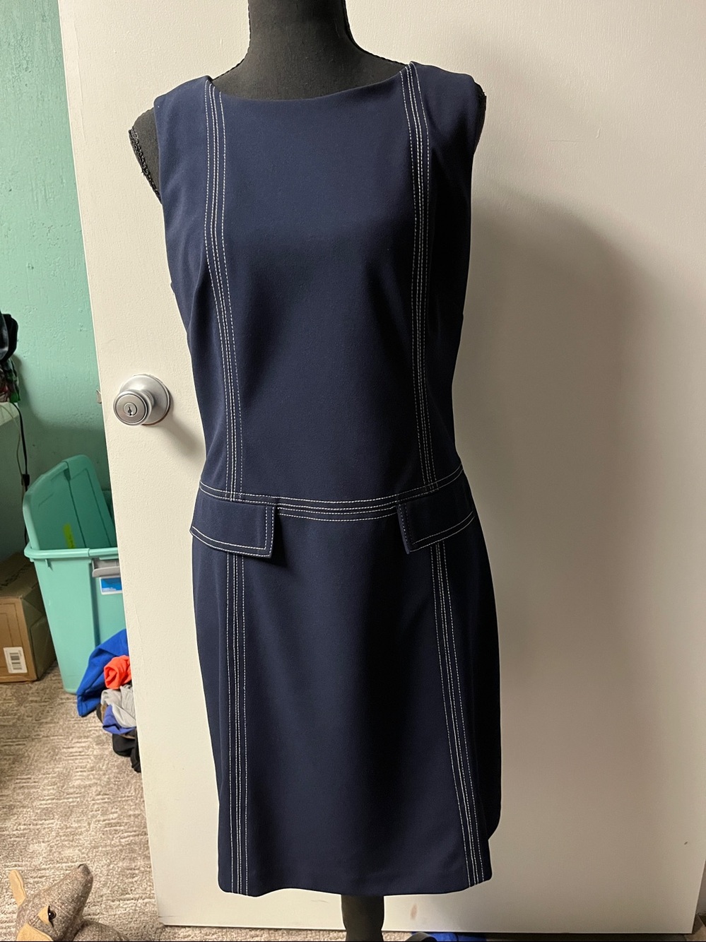 Tommy Hilfiger Navy Shift Dress with White Stitching Accents